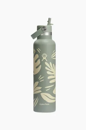 24 oz. Standard Mouth Bottle with Flex Straw Cap in Botanical Bliss Worldwide Shipping