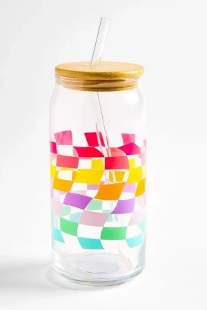 Affordable Rainbow Check 20 oz. Glass Tumbler