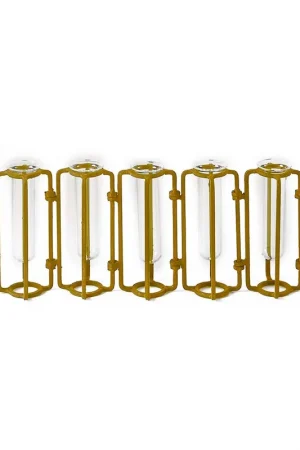 Bargain Two's Company Lavoisier Hinged Flower Vases with Antiqued Gold Finish - Metal/Glass(set of 7)