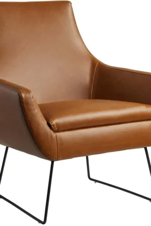 Popular Kendrick Camel Brown Distressed PU Leather and Matte Black Accent Chair