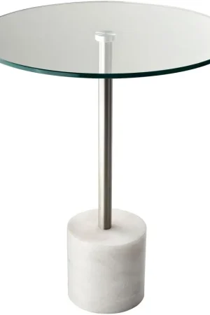 Blythe 21 X 18 inch Steel and White Marble End Table Mega Sale