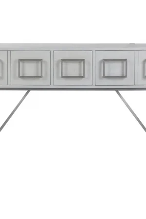 Abaya 54 inch Soft White and Light Gray with Brushed Nickel Console Table Original