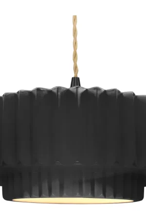 Free Delivery Radiance Collection - Pleated Tier Pendant Ceiling Light in Matte Black, Replaceable Bulb, Beige Twist Cord, Gloss Black/Matte White, 16.25W x 6H, Form+Finish+Function
