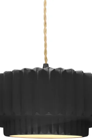 Radiance Collection - Pleated Tier Pendant Ceiling Light in Matte Black, Replaceable Bulb, Beige Twist Cord, Gloss Black/Matte White, 14.5W x 5.25H, Form+Finish+Function Premium