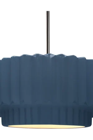 Radiance Collection - Pleated Tier Pendant Ceiling Light in Brushed Nickel, Dedicated LED, Black Cord, Midnight Sky/Matte White, 16.25W x 6H, Form+Finish+Function Best Price